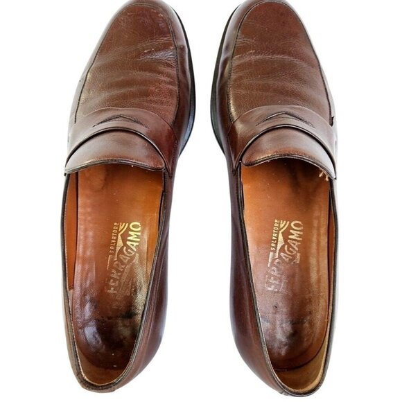 Salvatore Ferragamo Other - Vintage 1980s Ferragamo Men’s Brown Leather Penny Loafers Made in Italy 11.5D